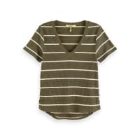 Maison Scotch Damen T-Shirt Striped Lurex V-Neck 156495