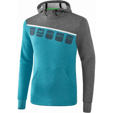 erima Kinder Kapuzensweat 5-C 1071906 128 Oriental Blue Melange/Grau Melange/Weiß | 128