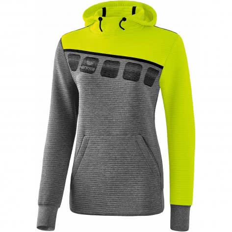erima Damen Kapuzensweat 5-C 1071917 36 Grau Melange/Lime Pop/Schwarz | 36
