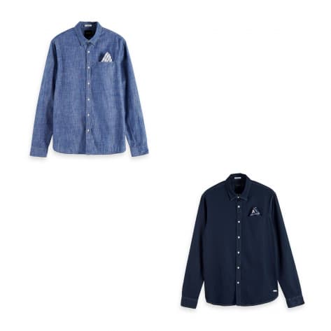 Scotch & Soda Herren Hemd Ams Blauw Light Weight Shirt 153548 