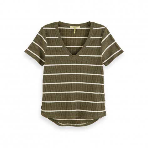 Maison Scotch Damen T-Shirt Striped Lurex V-Neck 156495 