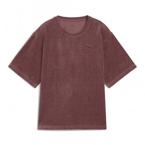 Puma Damen T-Shirt ESS ELEVATED Relaxed Velour Rib Tee 688106-88 S Raisin | S