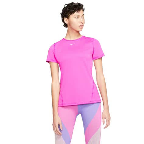 Nike Damen Trainingsshirt Pro Top SS All Over Mesh AO9951-623 M Active Fuchsia/White | M