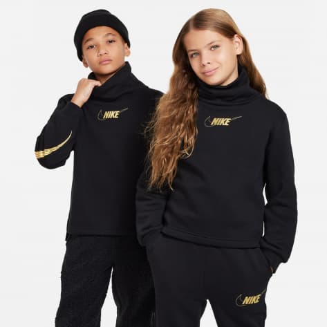 Nike Kinder Pullover Sportswear Club Fleece Funnel LS DJ6160-010 128-137 Black/Metallic Gold | 128-137