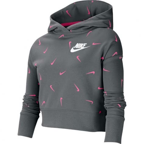 Nike Mädchen Kapuzenpullover AOP Crop Hoodie CZ2566-079 147-158 Smoke Grey/Pinksicle | 147-158