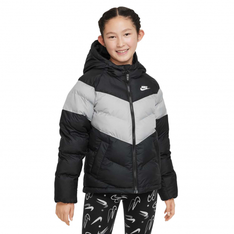 Nike Kinder Jacke Sportswear Synthetic-Fill Hooded Jacket DX1264-010 122-128 Black/Lt Grey/White | 122-128