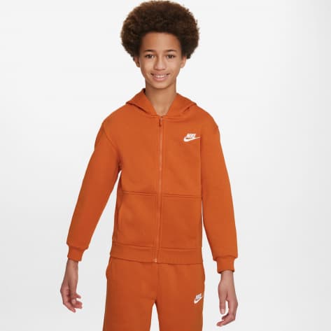 Nike Kinder Kapuzenpullover Big Kids Club Fleece FZ Hoodie FD3004-893 137-147 Campfire Orange/White | 137-147