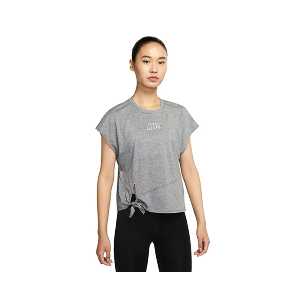 Nike Damen Trainingsshirt Dry SS Top Tie CU5025-091 XL Carbon Heather/Metallic Silver | XL