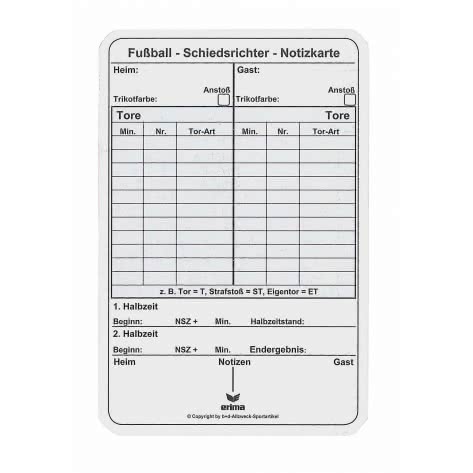 erima Fussball Spielnotizkarten 732301 Weiß | One size