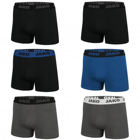 Jako Herren Boxershorts 6er Pack D6201-08 M Schwarz/Grau/Blau | M