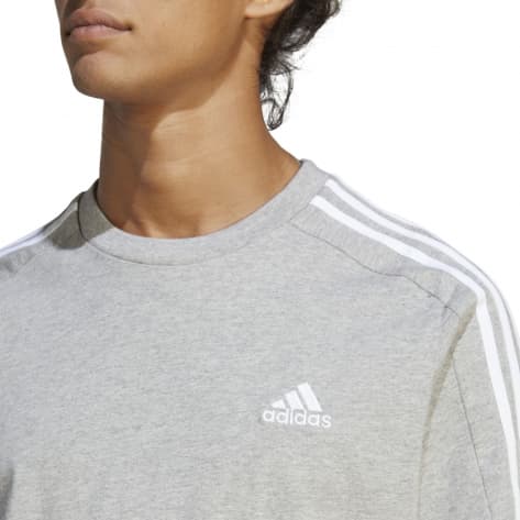 adidas Herren T-Shirt Essentials Single Jersey 3-Streifen IC9337 M Medium Grey Heather/White | M